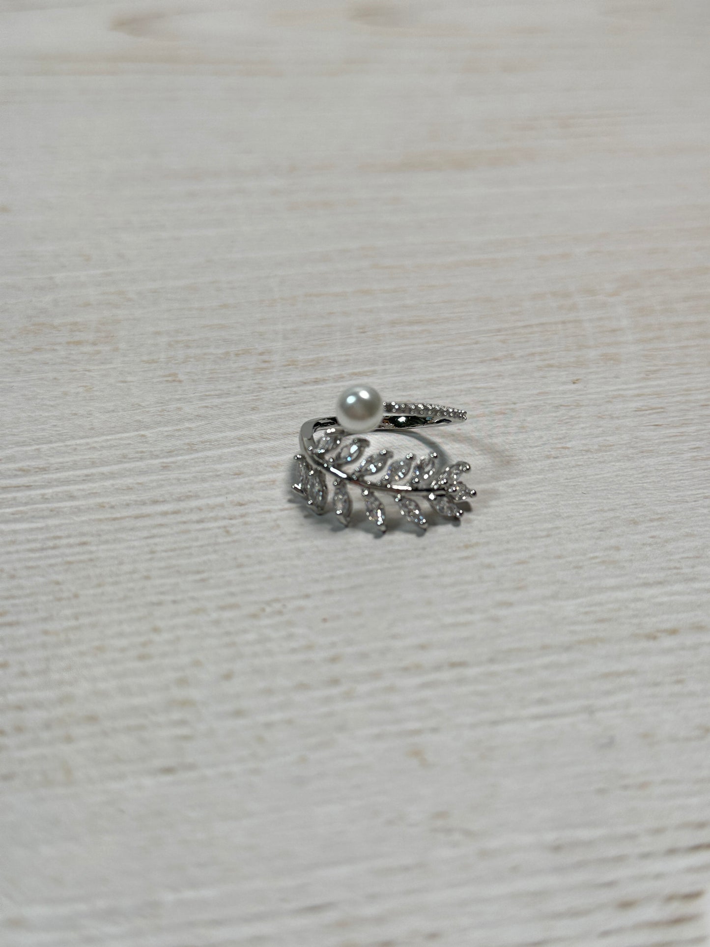 Leaf with Cubic Zirconia Adjustable Ring