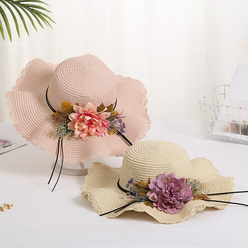 women beautiful flower straw hat