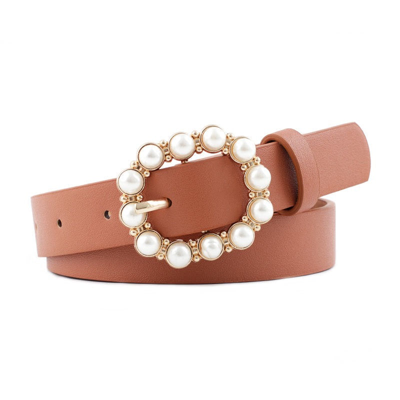 Fashion Waist Leather Belt with Pearl, More Colors