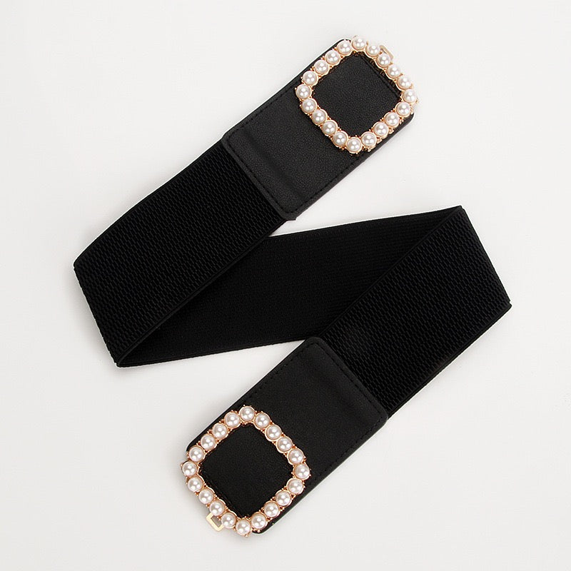 Women Elastic Stretch Waist Belt with Pearl, More Colors