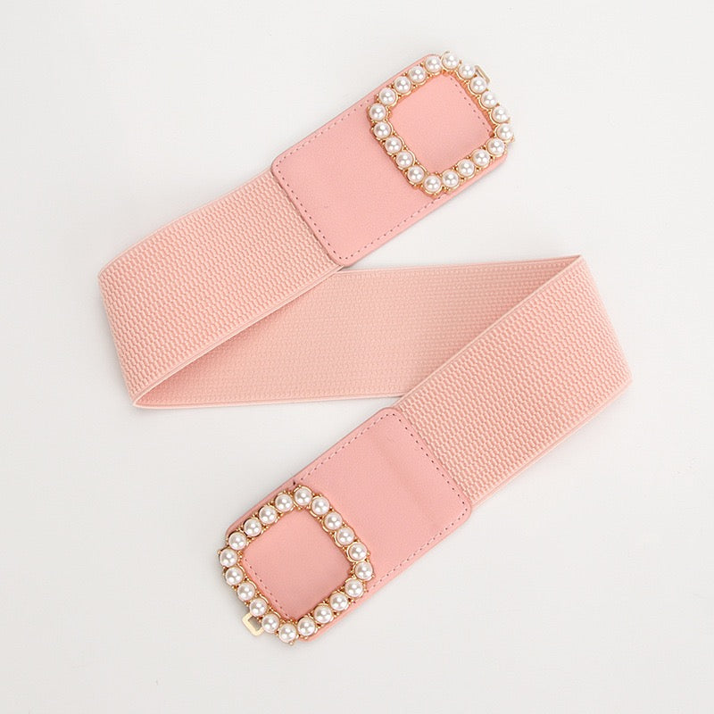 Women Elastic Stretch Waist Belt with Pearl, More Colors