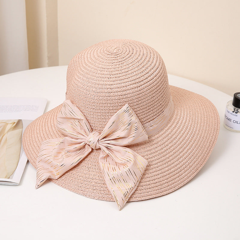 Satin Bow Straw Hat, Pink