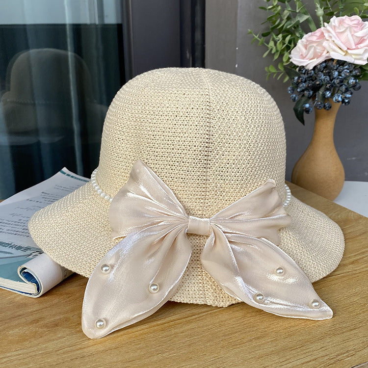 Elegant Satin Foldable Straw Hat, More Colors