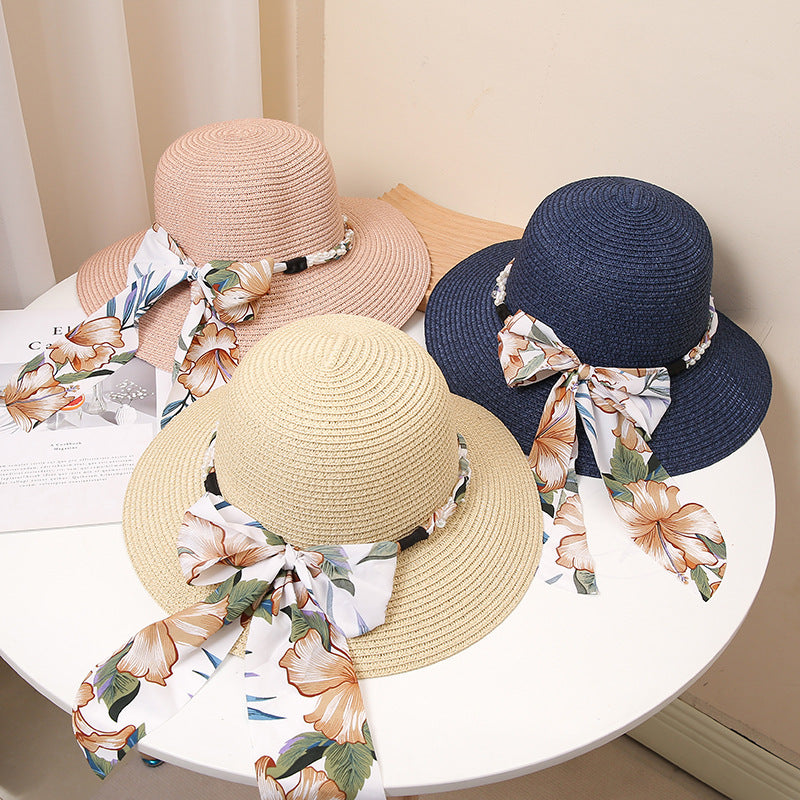 Straw Hat with Flower Ribbon, More Colors