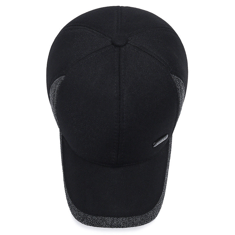 Winter Baseball Cap with Ear Protection, Black