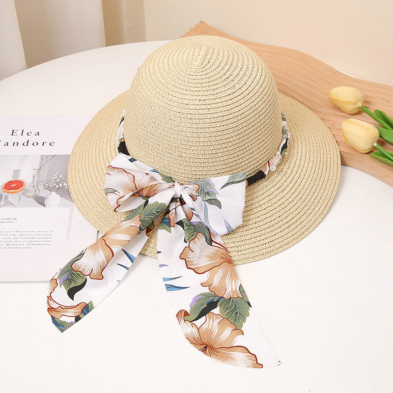 Straw Hat with Flower Ribbon, More Colors