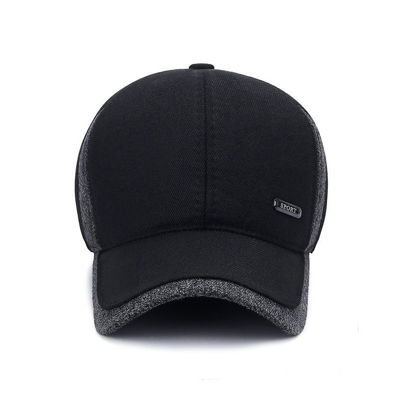 Winter Baseball Cap with Ear Protection, Black