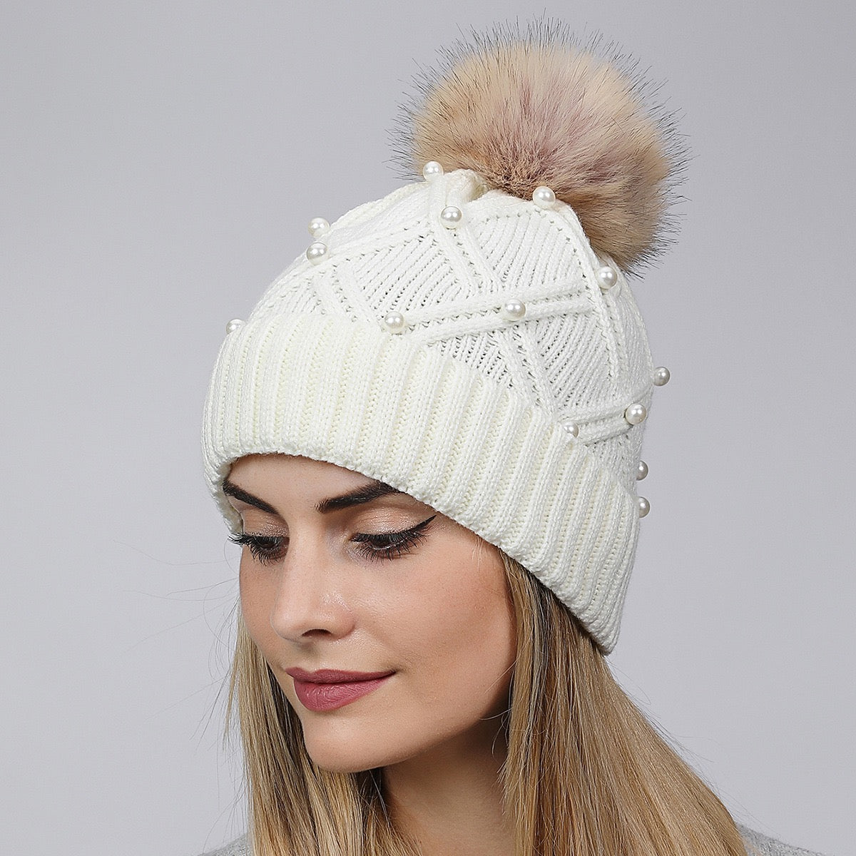 Premium Winter Knit Hat With Pearl, More Colors