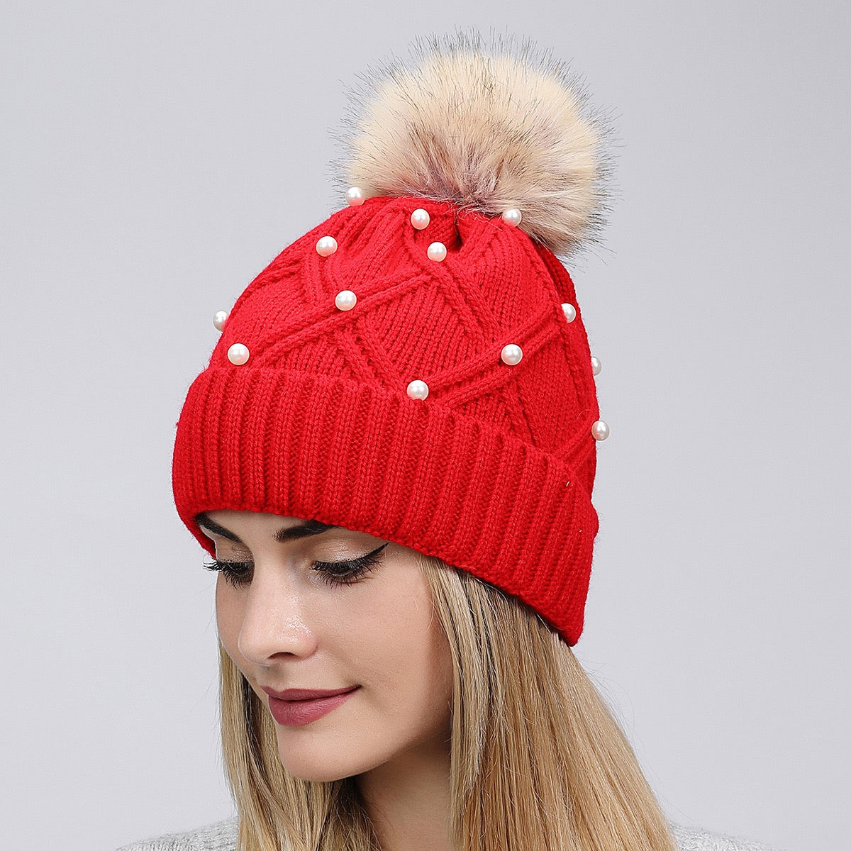 Premium Winter Knit Hat With Pearl, More Colors