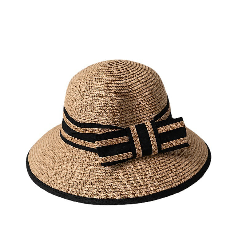 Stripe Straw Hat with Bow, More Colors