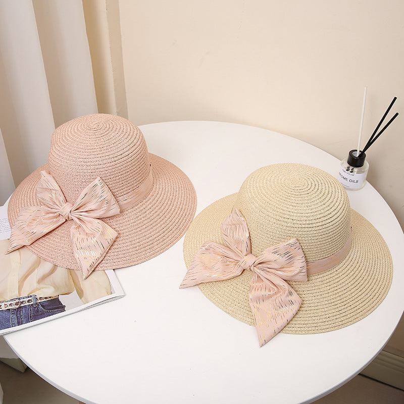 Satin Bow Straw Hat, Pink