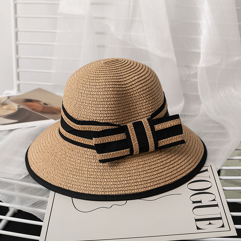 Stripe Straw Hat with Bow, More Colors