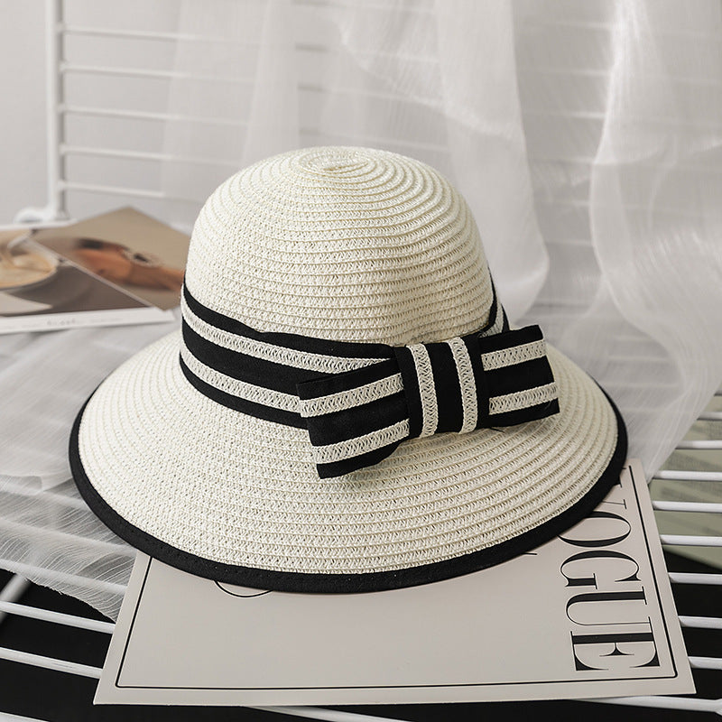 Stripe Straw Hat with Bow, More Colors