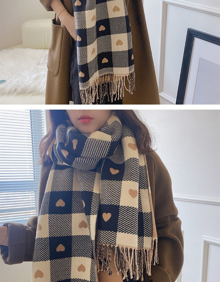 Heart Plaid Winter Warm Wrap Scarf