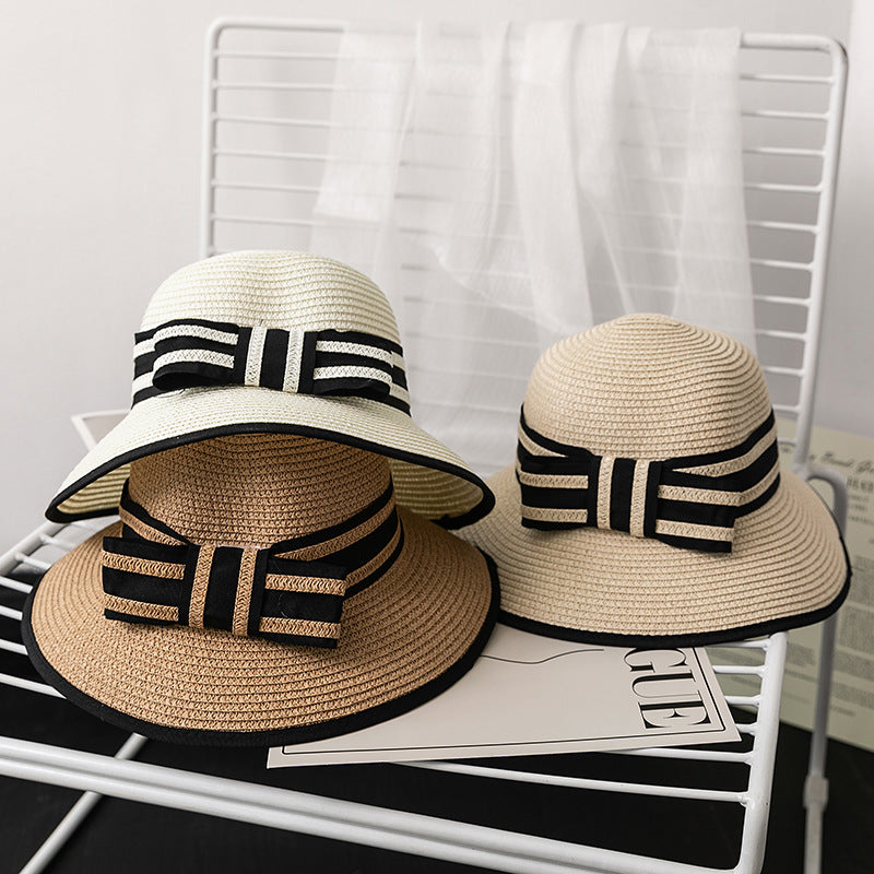 Stripe Straw Hat with Bow, More Colors