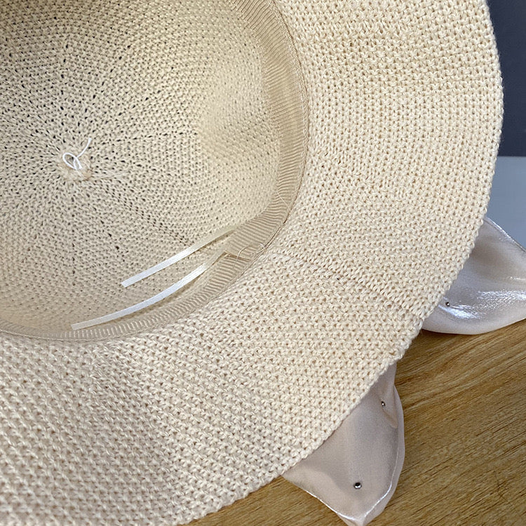 Elegant Satin Foldable Straw Hat, More Colors