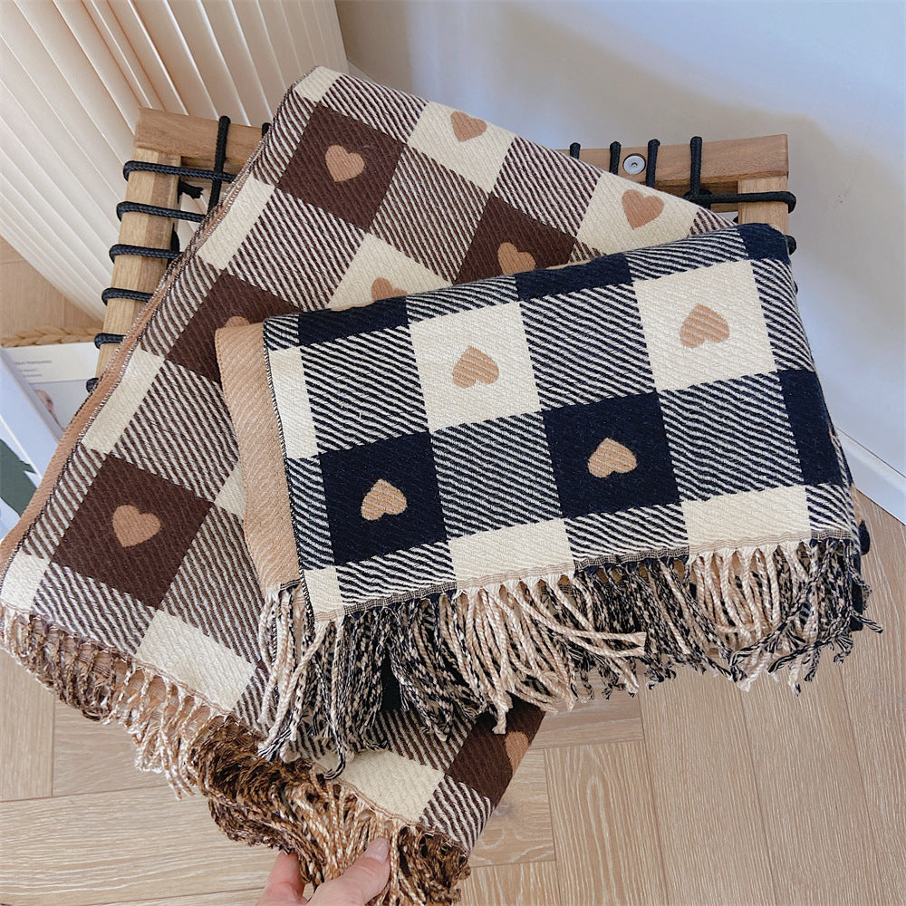 Heart Plaid Winter Warm Wrap Scarf