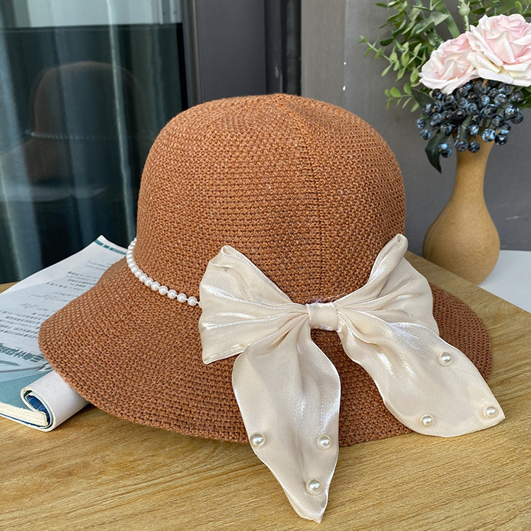 Elegant Satin Foldable Straw Hat, More Colors