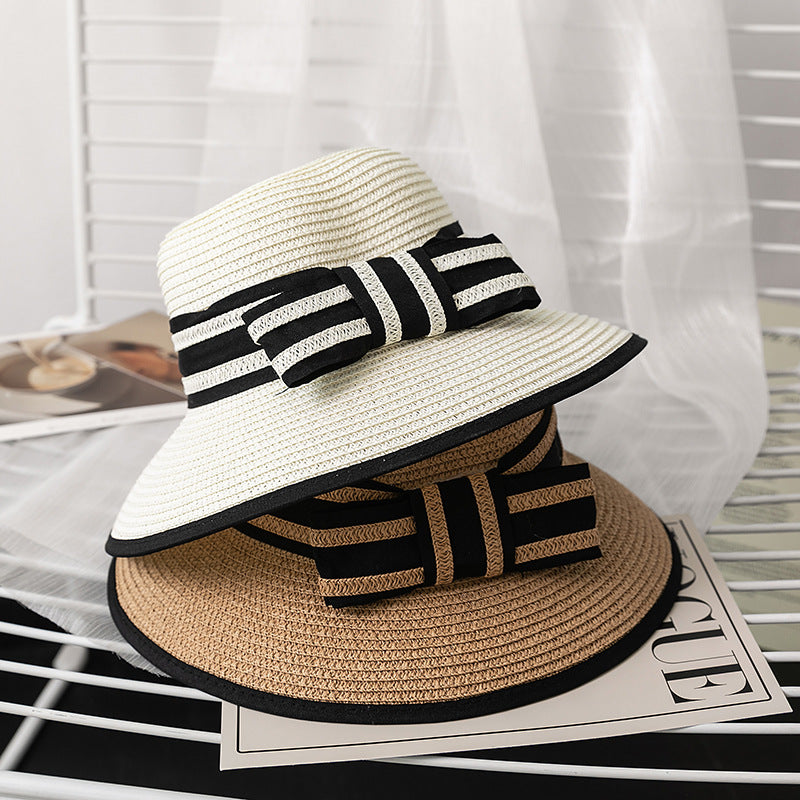 Stripe Straw Hat with Bow, More Colors