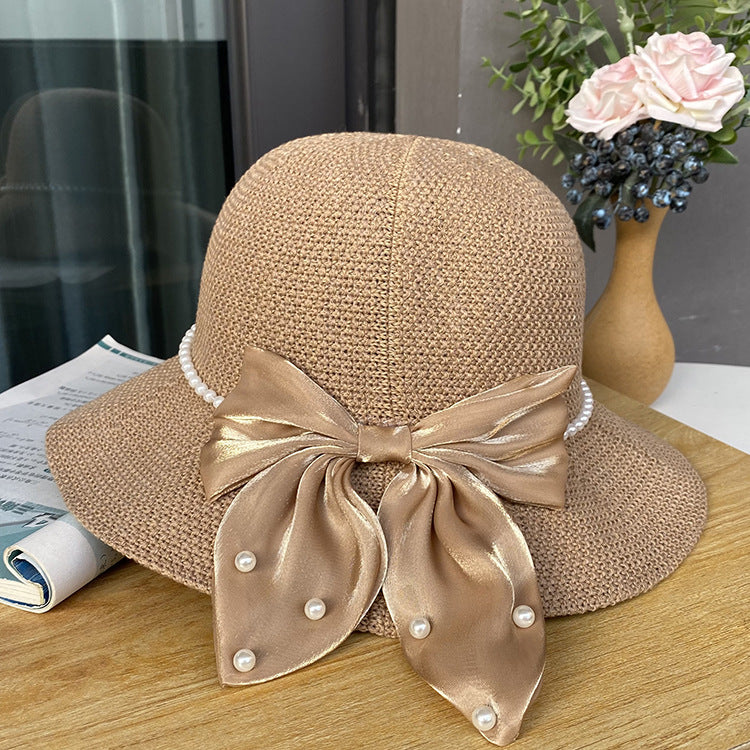 Elegant Satin Foldable Straw Hat, More Colors