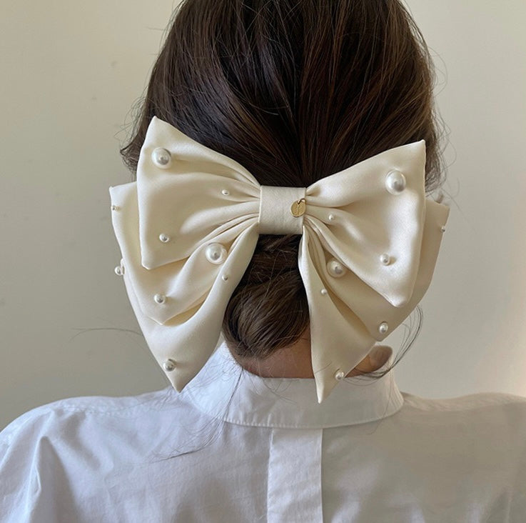 Satin Pearl Hair Bow Clip, More Colors