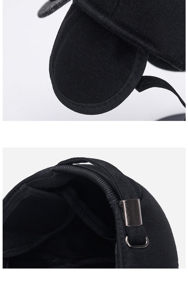 Winter Baseball Cap with Ear Protection, Black