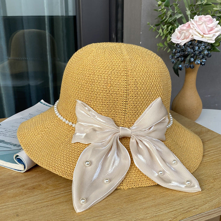 Elegant Satin Foldable Straw Hat, More Colors