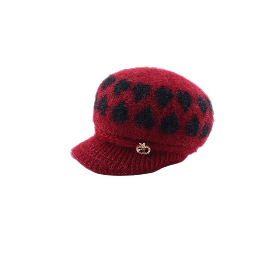 Winter Heart Knit Cap, Red