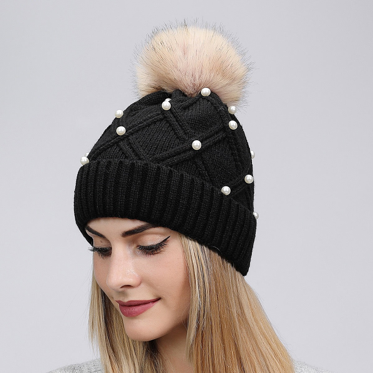 Premium Winter Knit Hat With Pearl, More Colors