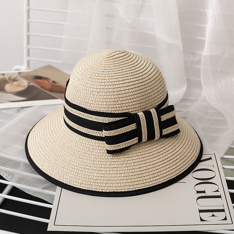 Stripe Straw Hat with Bow, More Colors