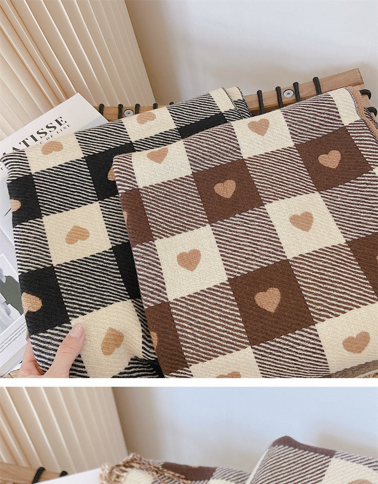 Heart Plaid Winter Warm Wrap Scarf