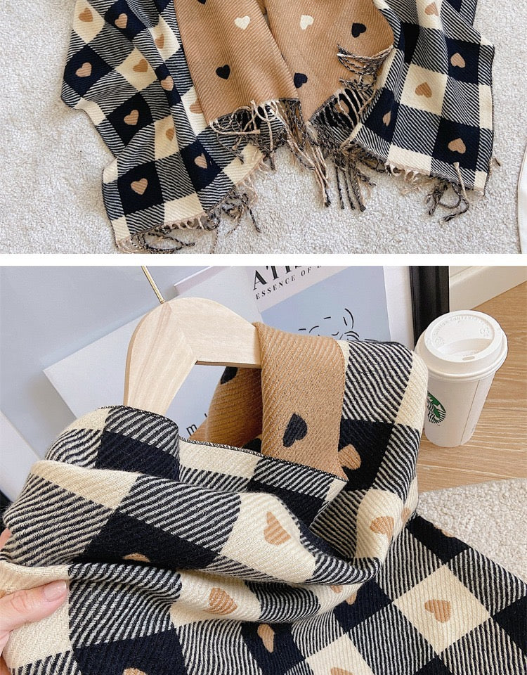 Heart Plaid Winter Warm Wrap Scarf