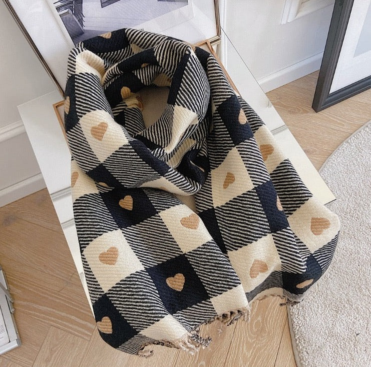 Heart Plaid Winter Warm Wrap Scarf