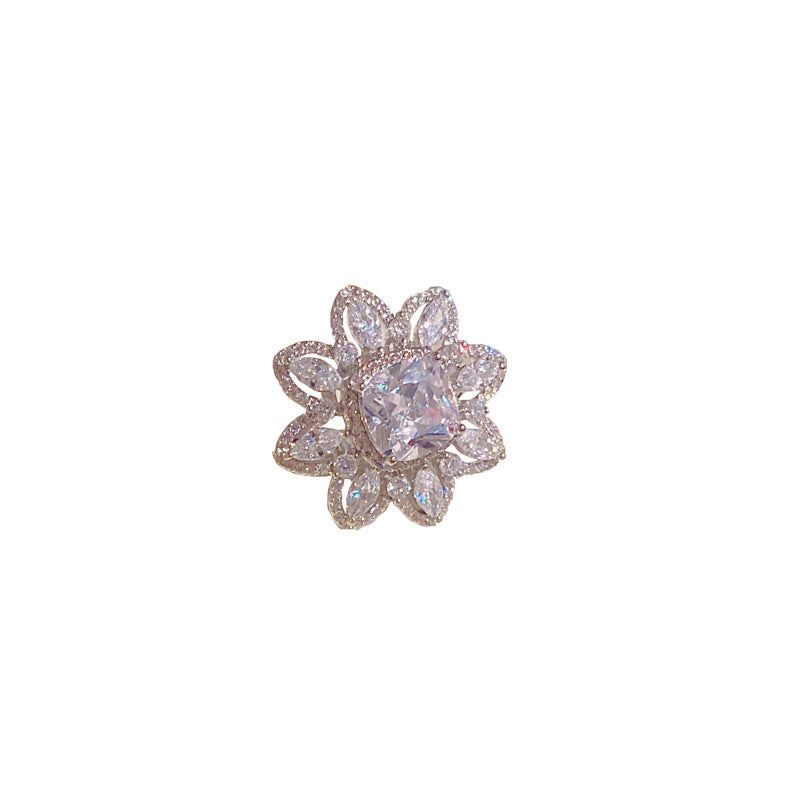 Cubic Zirconia Flower Adjustable Ring, More Colors