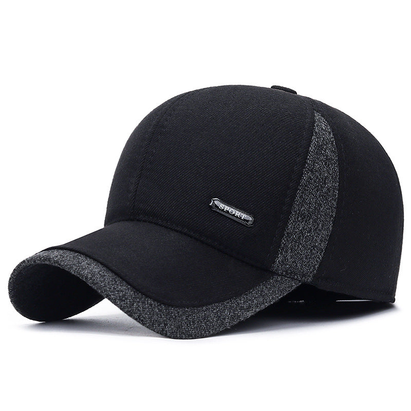 Winter Baseball Cap with Ear Protection, Black