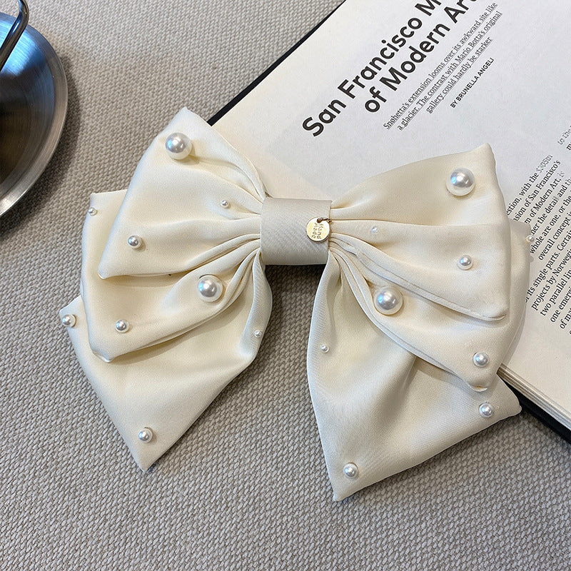 Satin Pearl Hair Bow Clip, More Colors