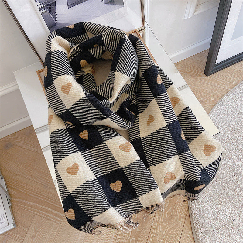 Heart Plaid Winter Warm Wrap Scarf