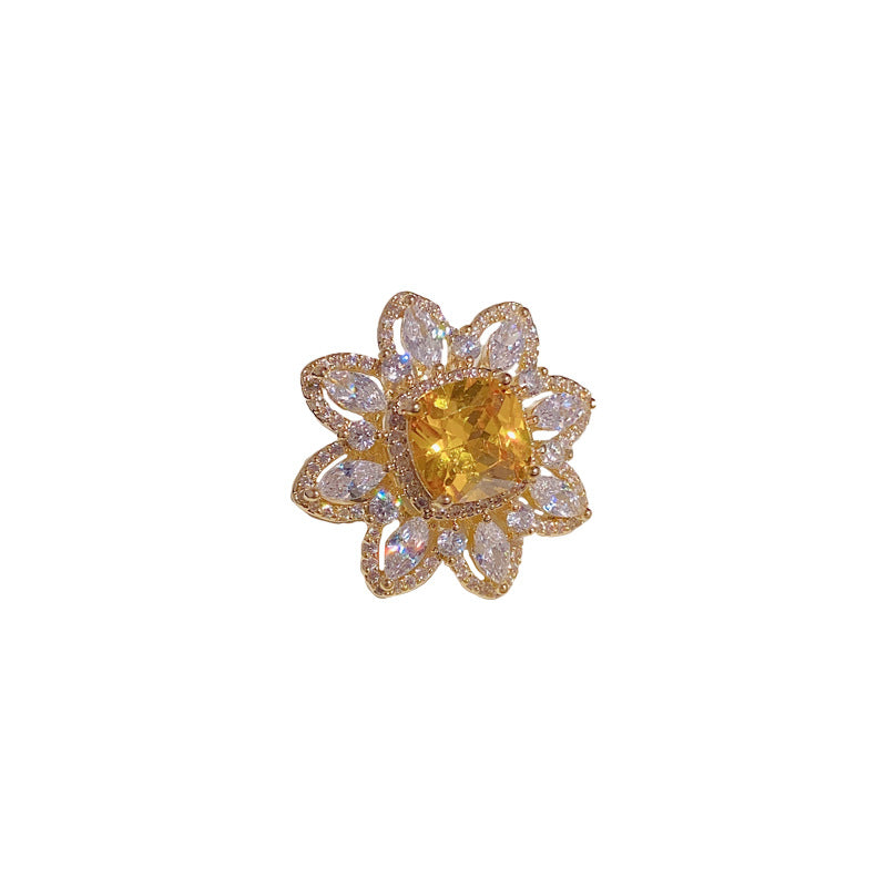 Cubic Zirconia Flower Adjustable Ring, More Colors