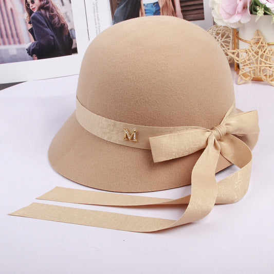 Women Premium Wool Hat With Bow