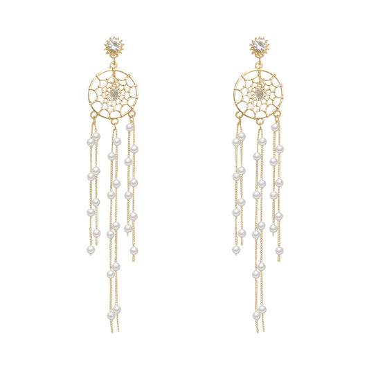 Women Beautiful Tassels Earrings with Pearls