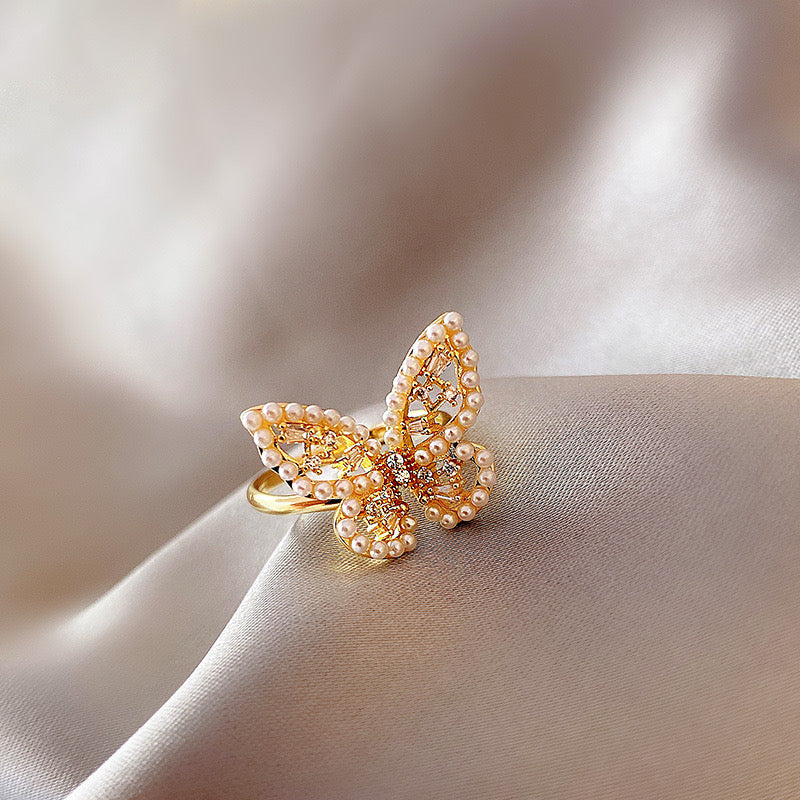 Pearl Butterfly Adjustable Ring