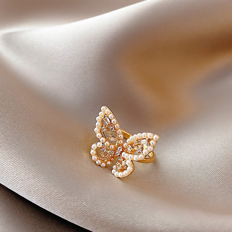 Pearl Butterfly Adjustable Ring