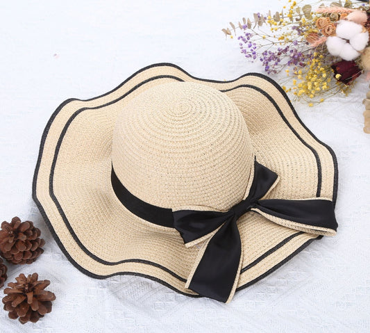 Women Large Bow Straw Hat, Cream