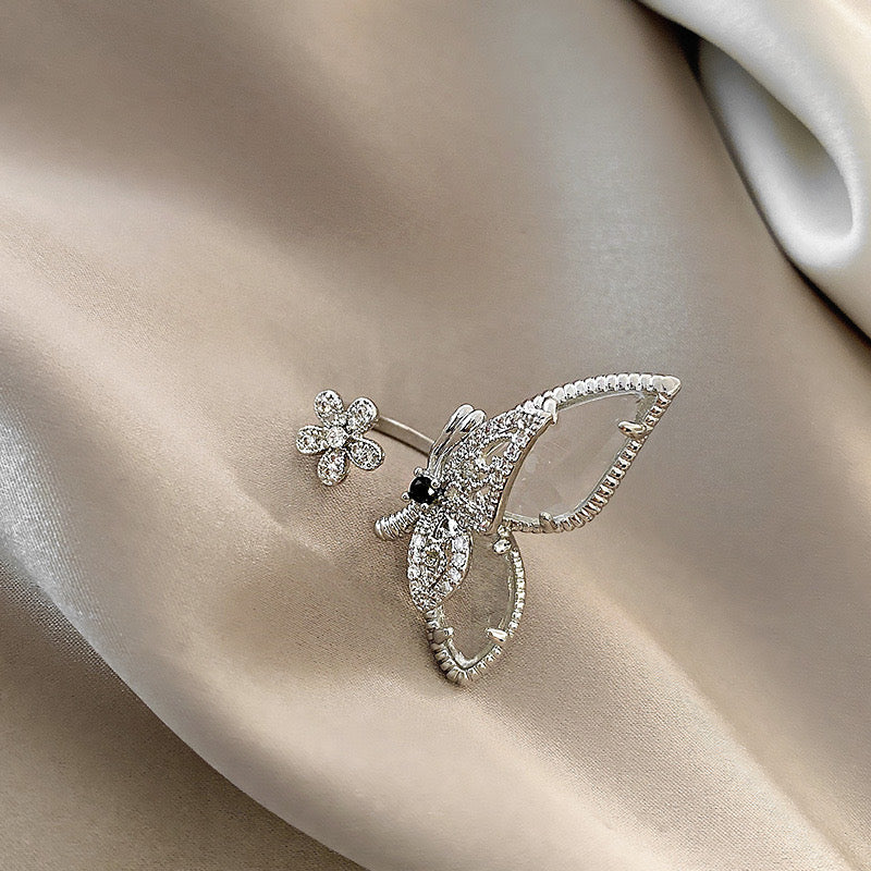 Butterfly Design with Cubic Zirconia Adjustable Ring