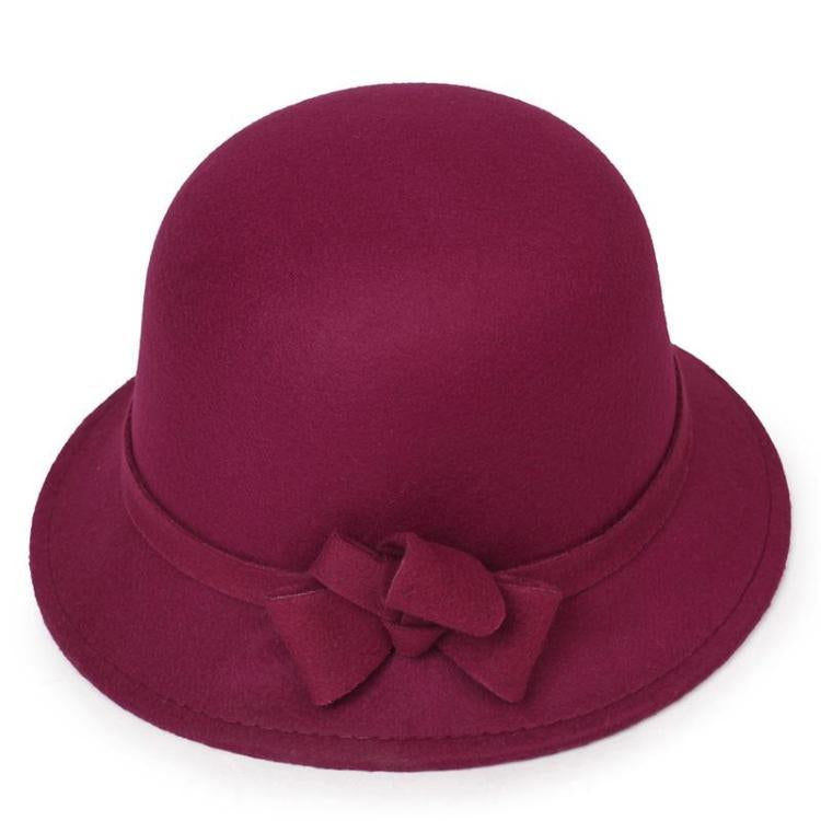 Women Vintage French Fedora Wool Bucket Hat, Burgundy