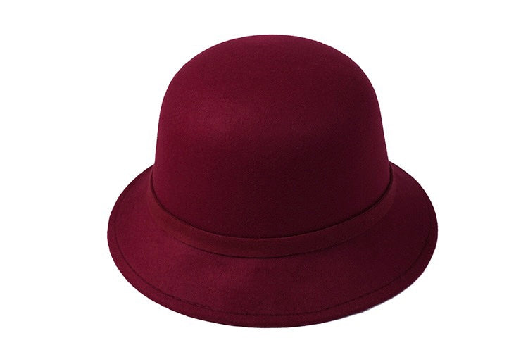 Women Vintage French Fedora Wool Bucket Hat, Burgundy