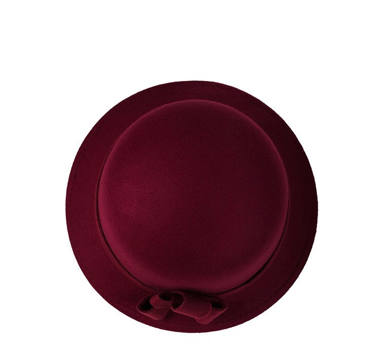 Women Vintage French Fedora Wool Bucket Hat, Burgundy