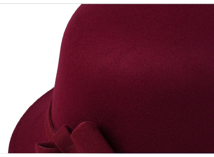 Women Vintage French Fedora Wool Bucket Hat, Burgundy