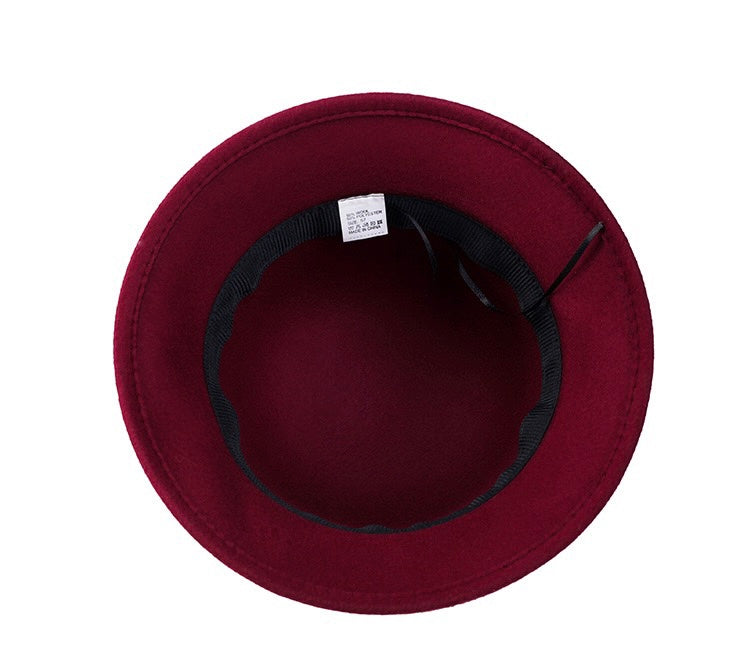 Women Vintage French Fedora Wool Bucket Hat, Burgundy