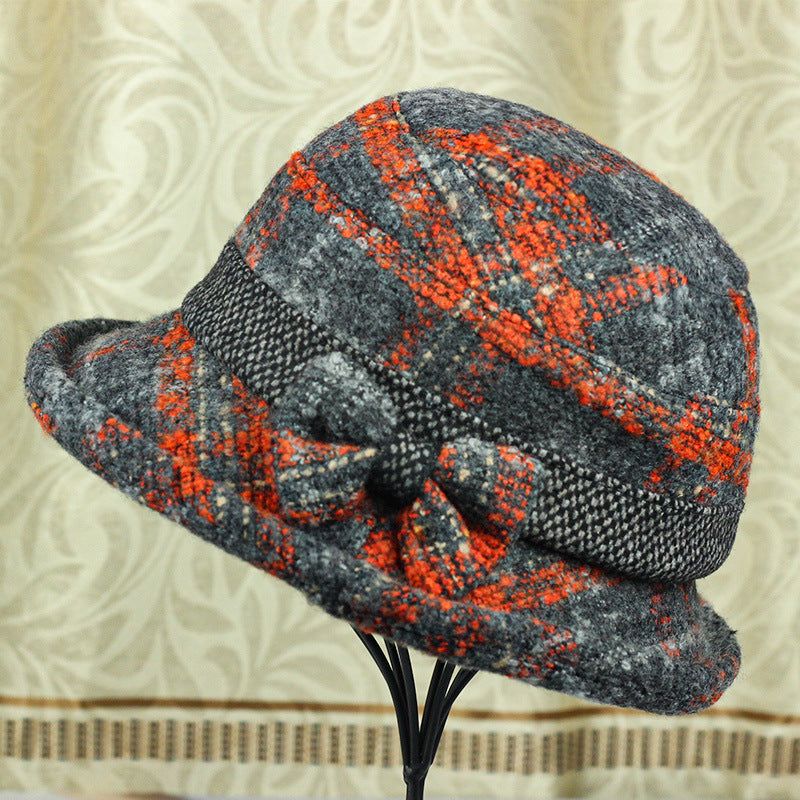 Women Foldable Wool Thick Hat with Bow Accent